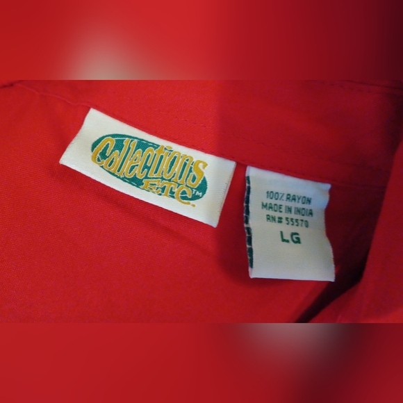 Collections Etc Red Button Down Roll Sleeve Tunic Top - Picture 4 of 4